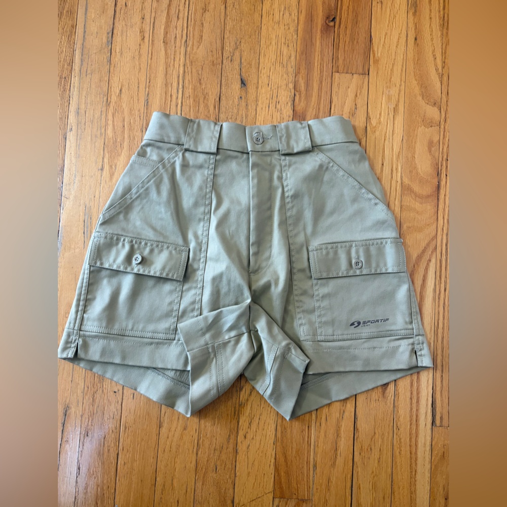 Sportif USA For Women Vintage Beige-Khaki Utility Shorts Pockets Sporty Utility